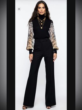 Roberto Cavalli Black Knit Contrast Printed Silk Sleeves Sweater 40 4 Small
